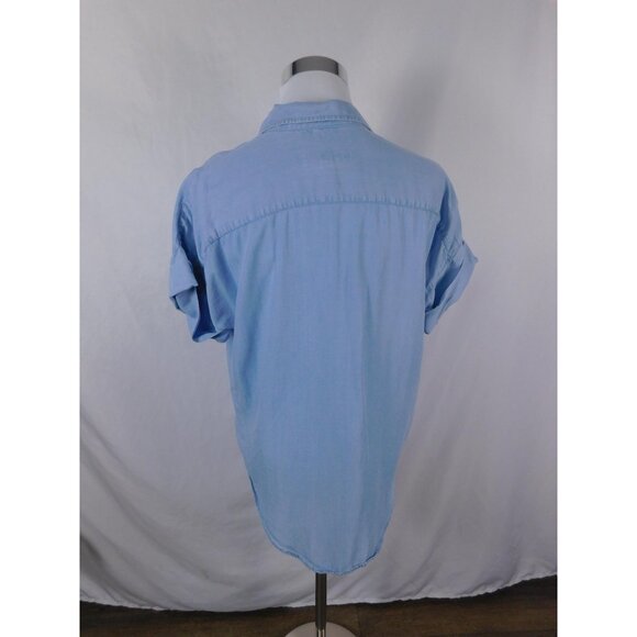 Thread Supply Shirt Womens Small Light Blue Tencel Button Front Short Sleeve - Picture 6 of 12